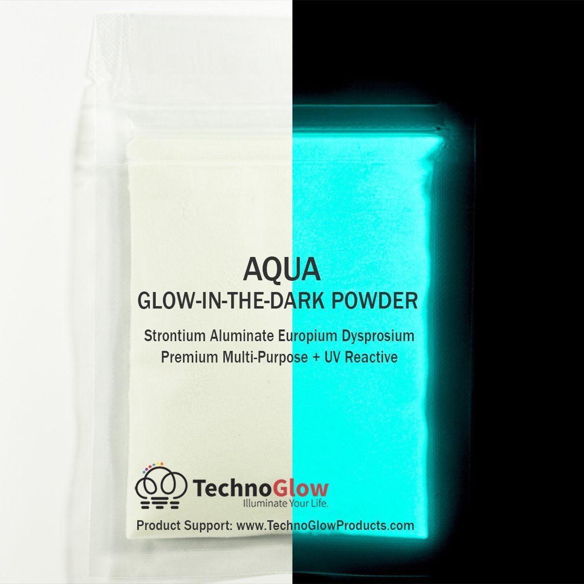 Glow in the Dark & UV Reactive Powder - Natural Aqua 8 Ounces