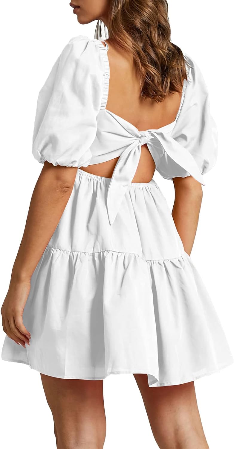 OWNGIGI Women's Summer Dress with Square Neck and Puffy Sleeves