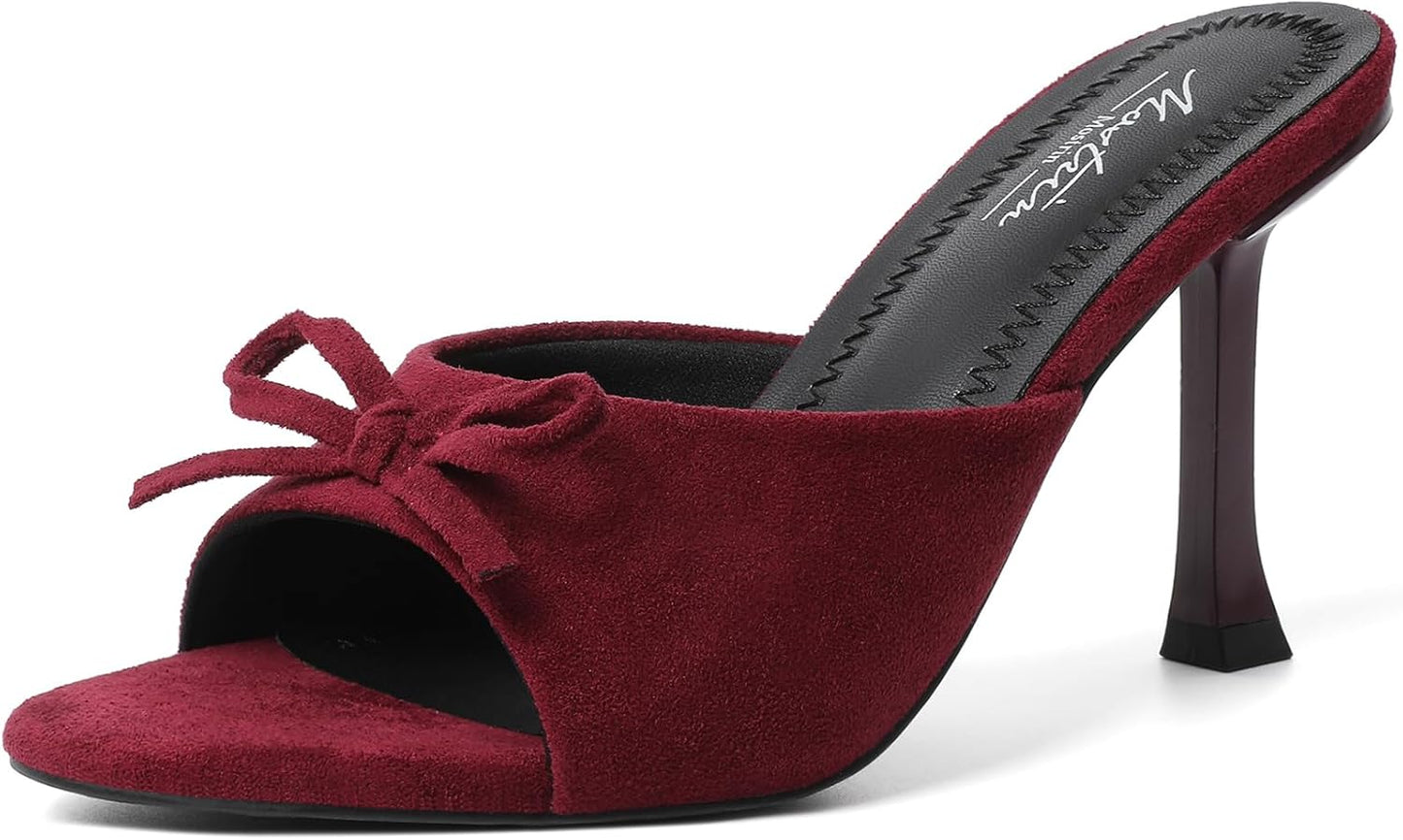 Mostrin Kitten Heels for Women: Stylish Burgundy Suede Mules