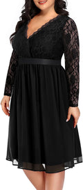 Pinup Fashion Plus Size Lace Chiffon Wrap V Neck Midi Dress Long