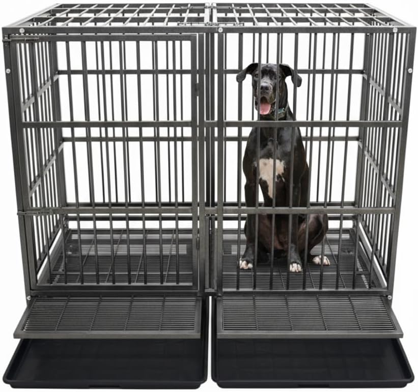 Indestructible Heavy Duty Dog Crate Cage with Wheels for XL Dogs