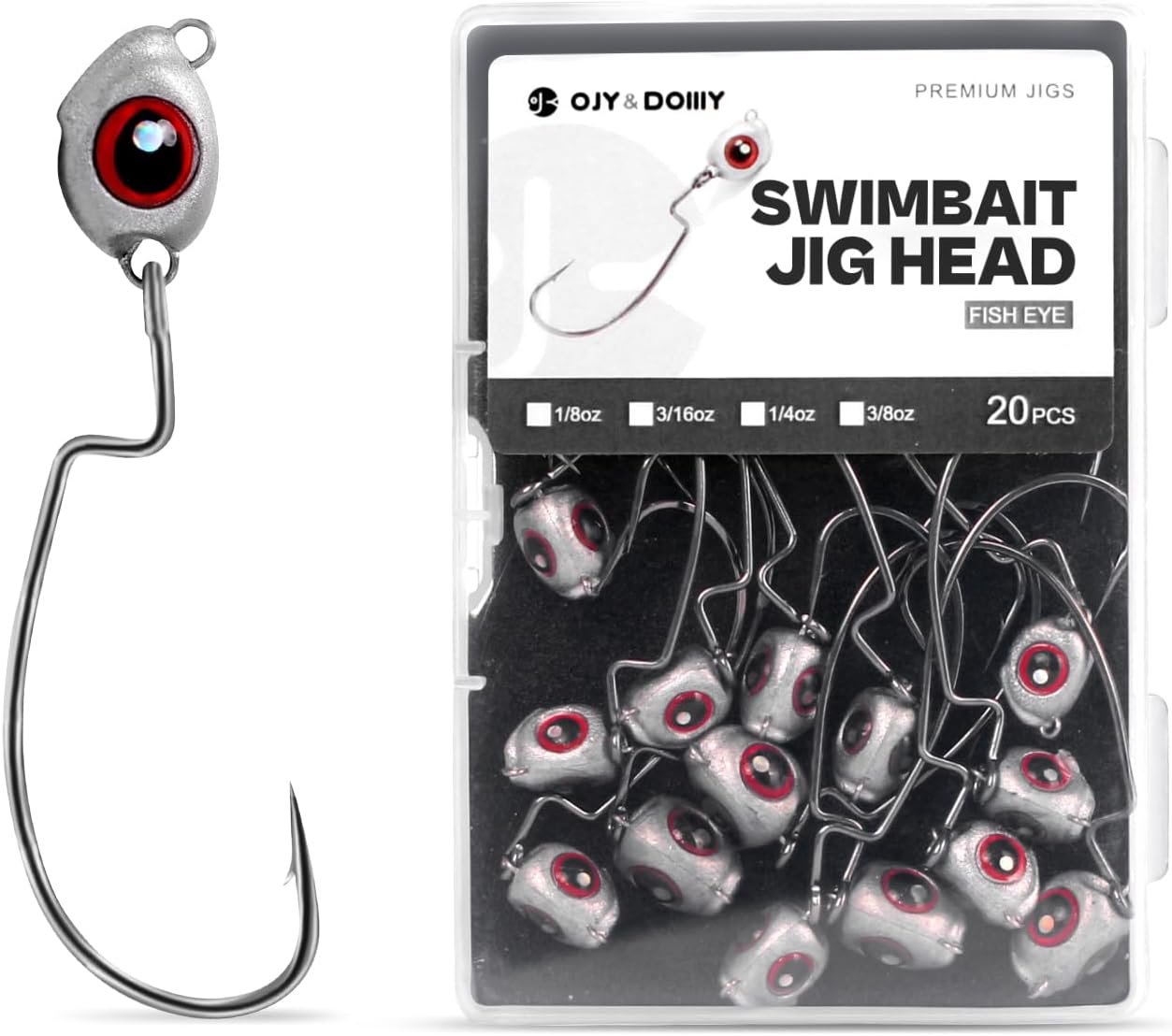 OJY&DOIIIY Fish Eye Swimbait Jig Heads - Weighted Hooks for Precision Fishing