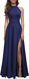 MUSHARE Women's Halter Neck Split Maxi Dress - Figure-Flattering