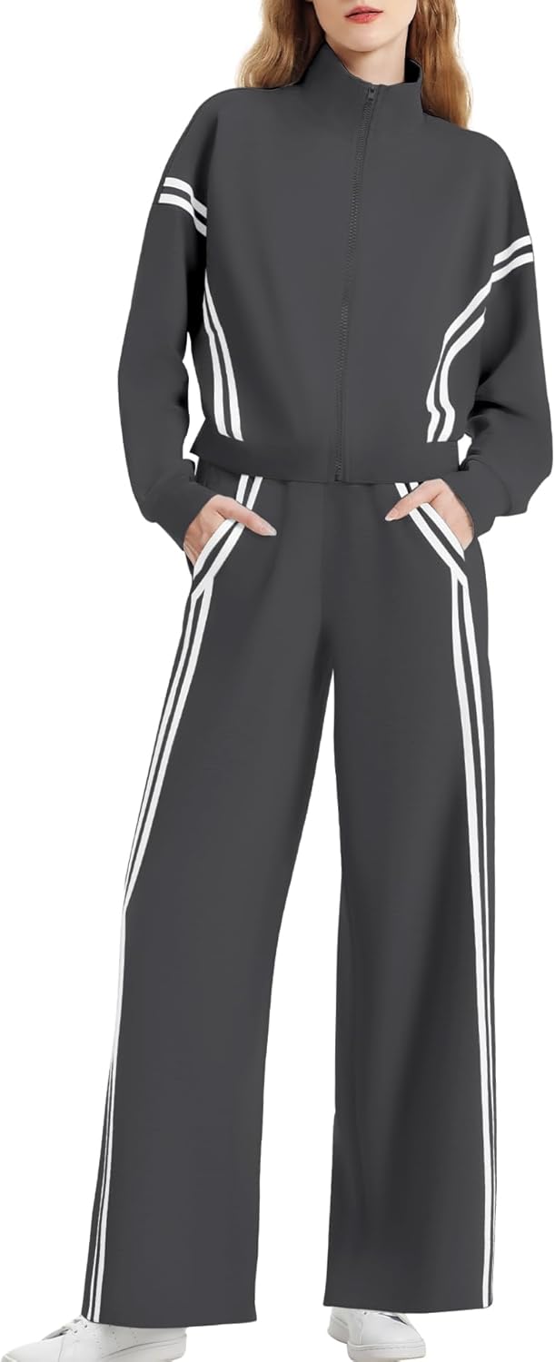 Women's 2 Piece Lounge Outfits Zip Up Sweat Set for Comfort