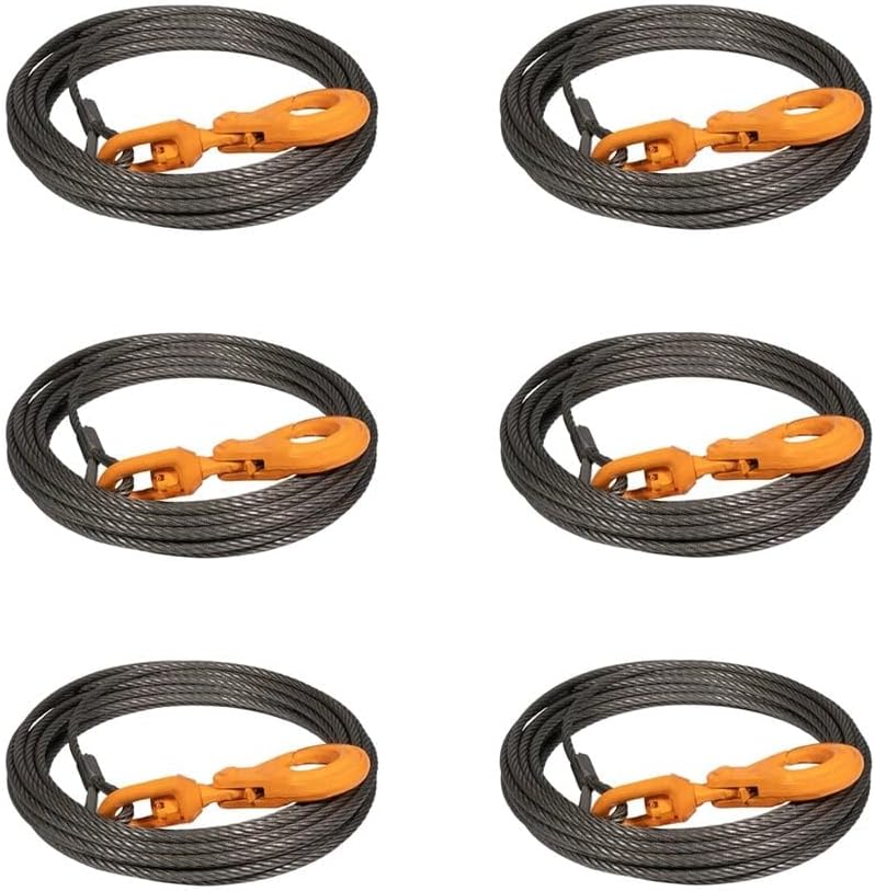 Wire Rope Steel Core Winch Cable 3/8in x 100ft with Swivel Hook