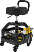 Rolling Shop Stool with Wheels - Heavy Duty Garage Mechanic Stool