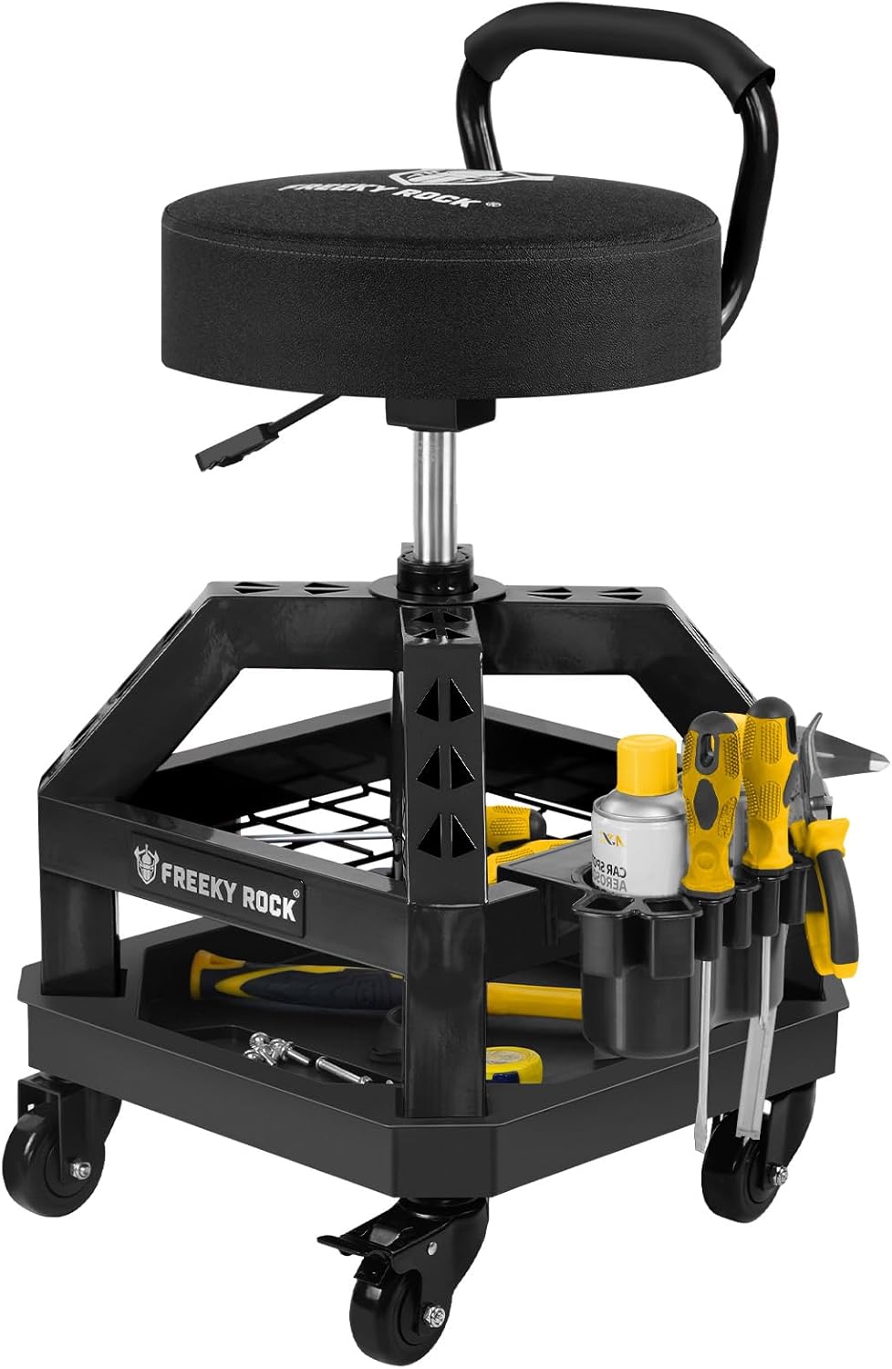 Heavy Duty Rolling Shop Stool with Wheels and Backrest Support