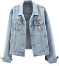 Womens Distressed Denim Jacket with Pockets - Classic Blue Jean Coat