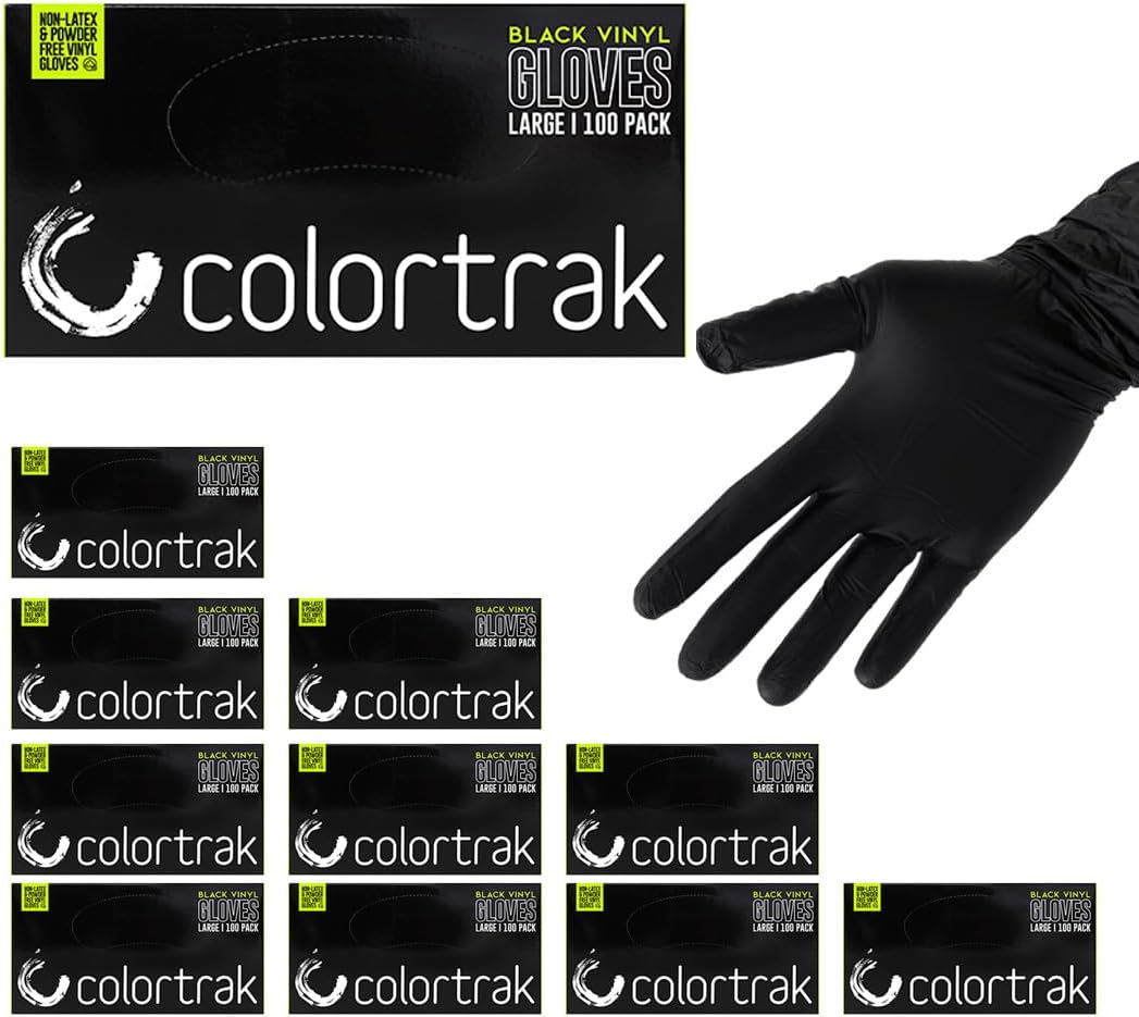 Colortrak Black Disposable Vinyl Gloves - Latex-Free