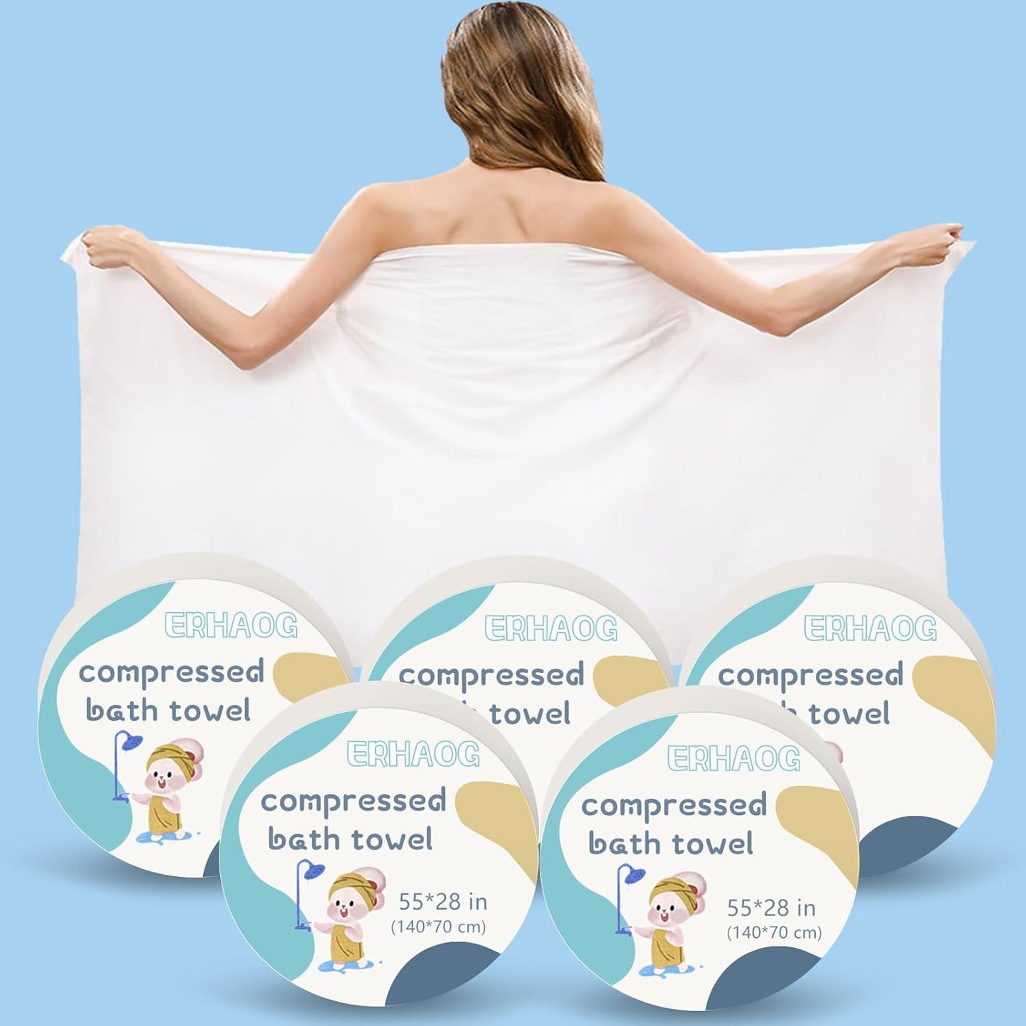Compact Travel Bath Towels - 5 Large Disposable Towels for All Ages