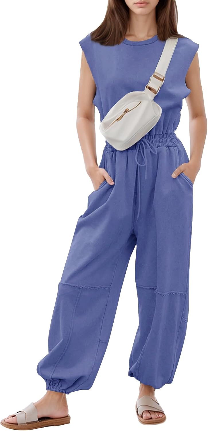 Flygo Womens Casual Jumpsuit with Pockets for Effortless Style