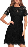 Women's Elegant Round Neck V-Back Floral Lace A-Line Dress - Wedding