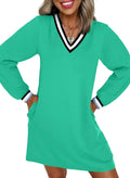 EVALESS Womens V Neck Long Sleeve Tshirt Dress - Casual Versatile Fall