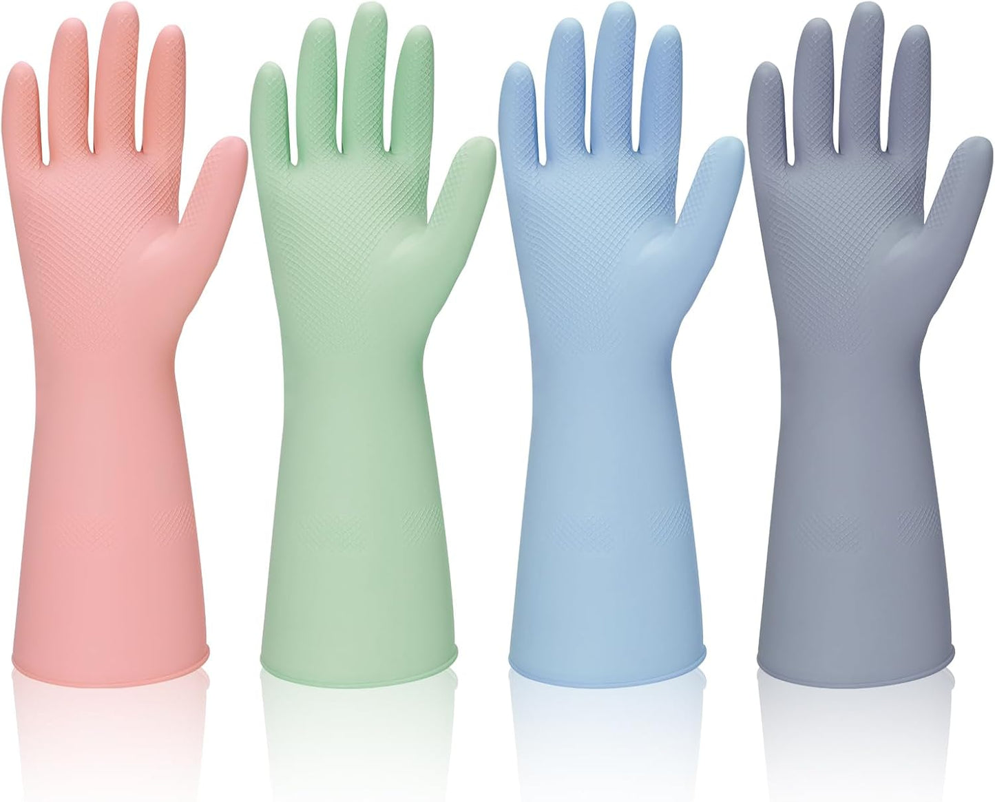 4 Pairs Rubber Kitchen Gloves - Effortless Cleaning