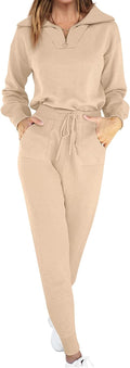 Women's Two Piece Knit Tracksuit - Zip Sweater & Jogger Set