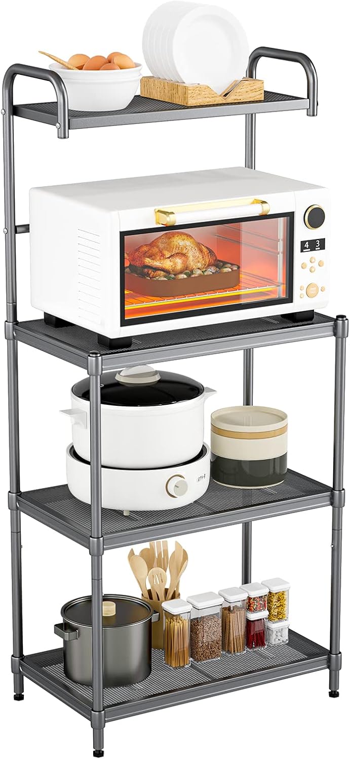 GOFLAME 4-Tier Microwave Stand, Space-Saving Kitchen Organizer