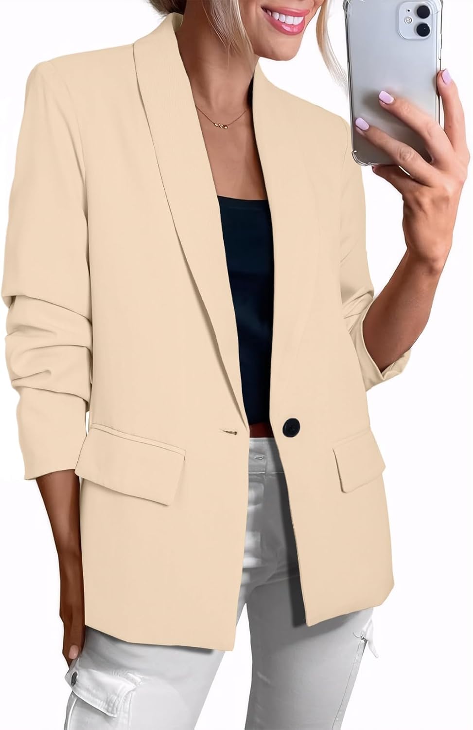 Happy Sailed Womens Long Sleeve Blazer for Office and Casual Wear