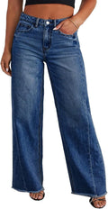 Plus Size Wide Leg Jeans Elastic High Waist Stretchy Raw Hem (1X-5X)