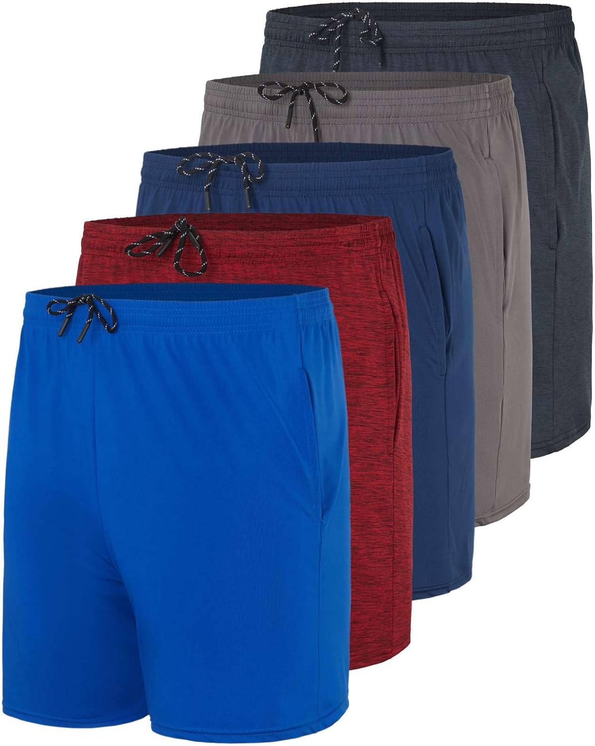 Men's 5 Inch Dry-Fit Running Workout Shorts - 5 Pack Value