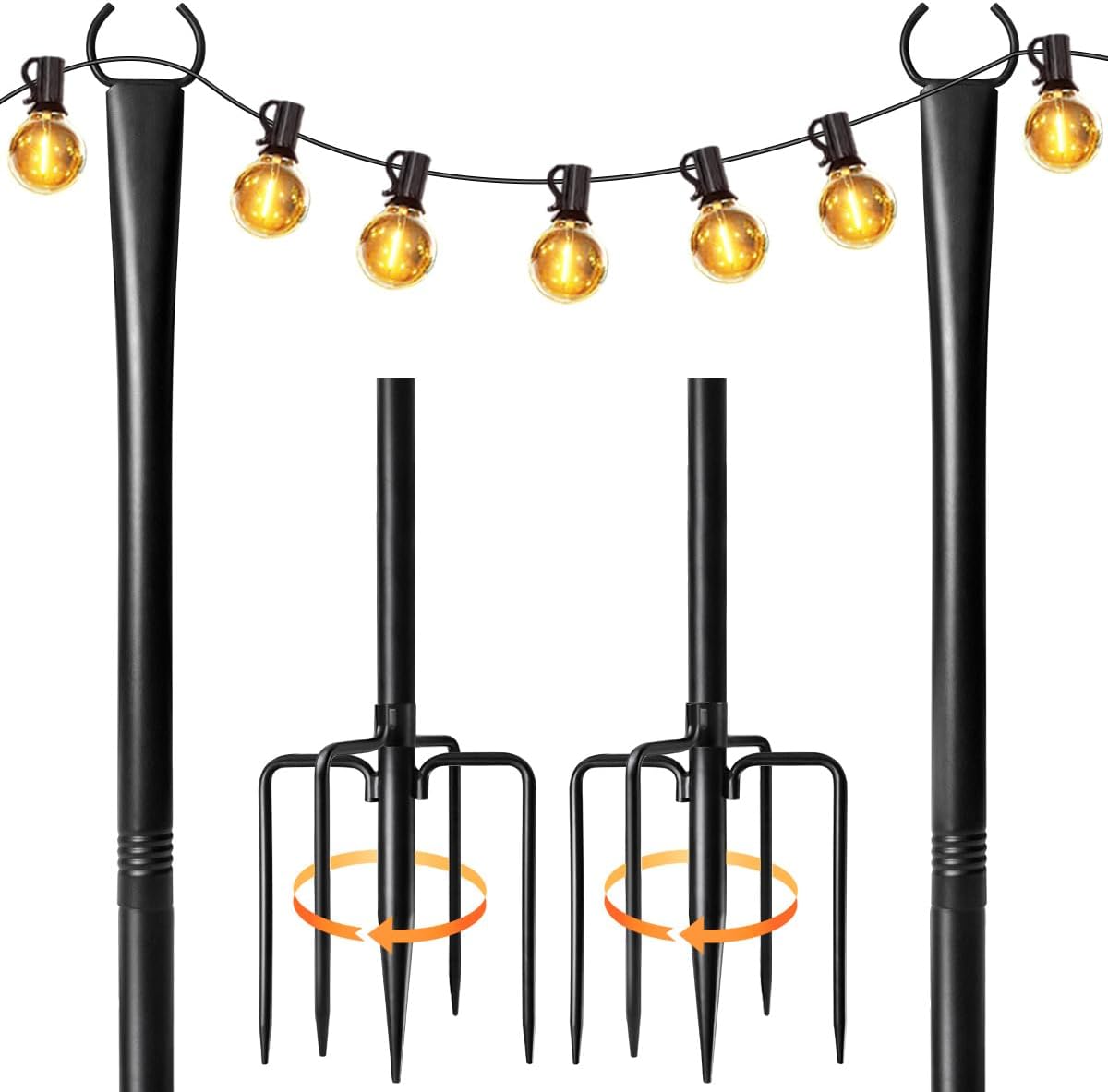 2 Pack Heavy-Duty Metal String Light Poles for Outdoor Use