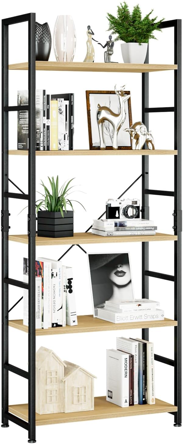 NUMENN 5 Tier Bookshelf for Modern Home Office and Living Room
