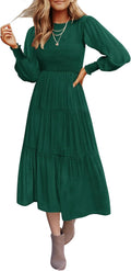 ZESICA Women's Smocked Flowy Tiered Midi Dress - Comfortable Everyday
