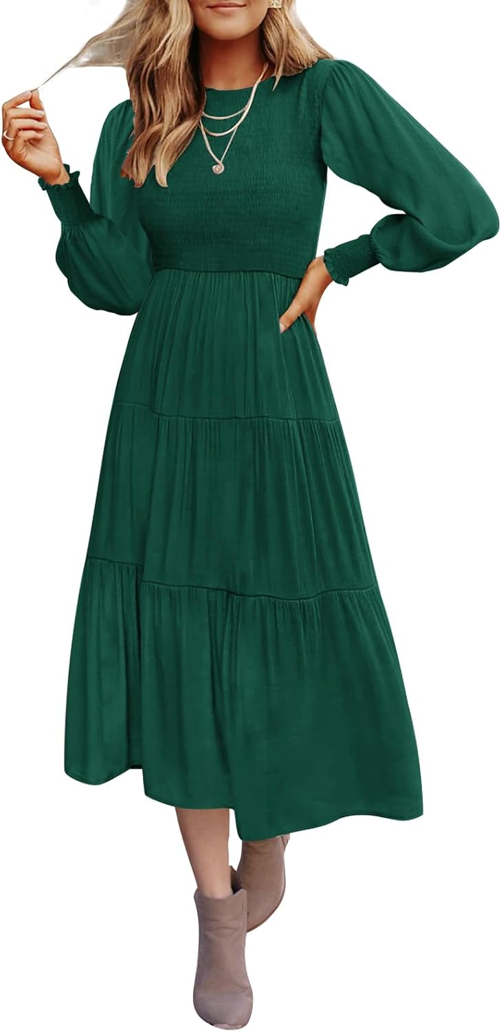 ZESICA Women's Casual Long Sleeve Midi Dress for Every Occasion