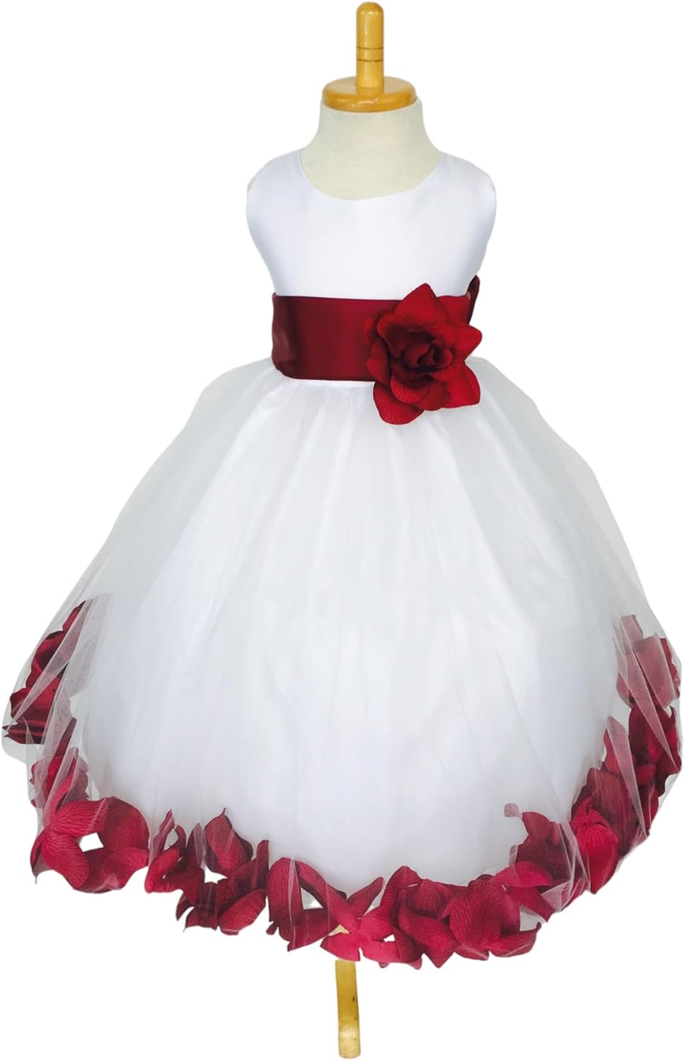 Rose Petal White Tulle Satin Flower Girl Gown for Special Events