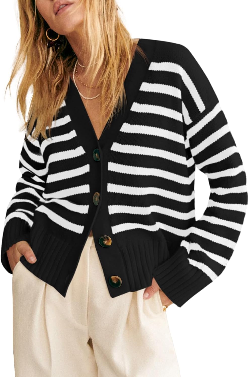 Saodimallsu Womens Striped Cardigan Sweaters for Fall 2024