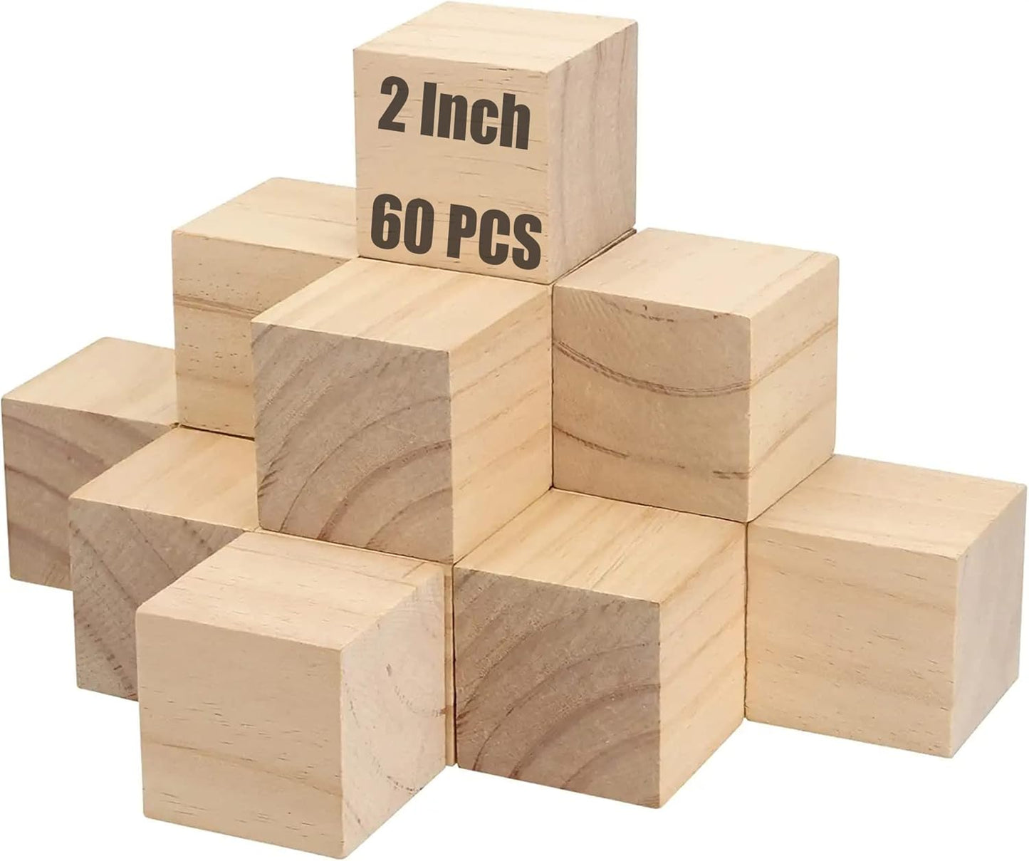 60 PCS 2 x 2 x 2 Inch Unfinished Wood Blocks for Crafting