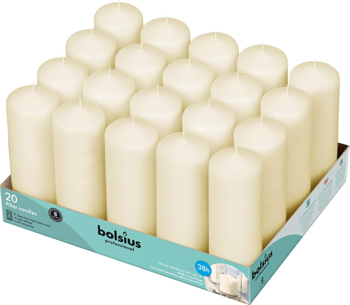 Bolsius Ivory Pillar Candles Set of 20 for Any Occasion