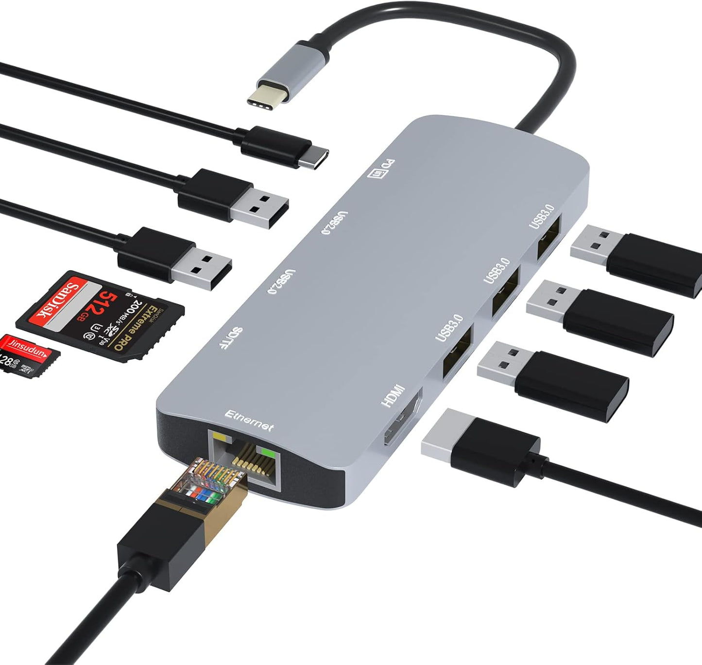 USB C Hub Sivxnem 10-in-1 Adapter for 4K HDMI and More