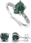 Raw Stone Stud Earrings and Dainty Ring Jewelry Set (Style NH9J)