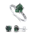 Raw Emerald Stud Earrings and Dainty Ring Set - May Birthstone Gift