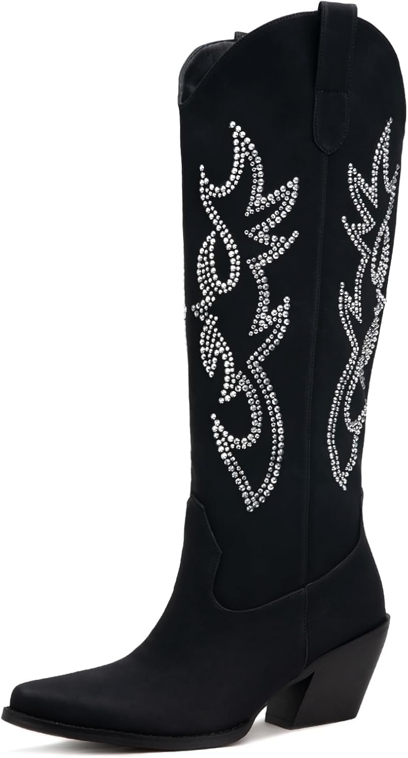 Stylish Knee High Wide Calf Cowboy Boots for Women - Retro Chic