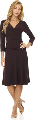 Women's Slimming 3/4 Sleeve Crossover Tummy Control Dress - Knee