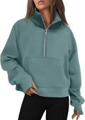 Womens Fleece Half Zip Cropped Pullover Sweatshirt - Cozy Fit