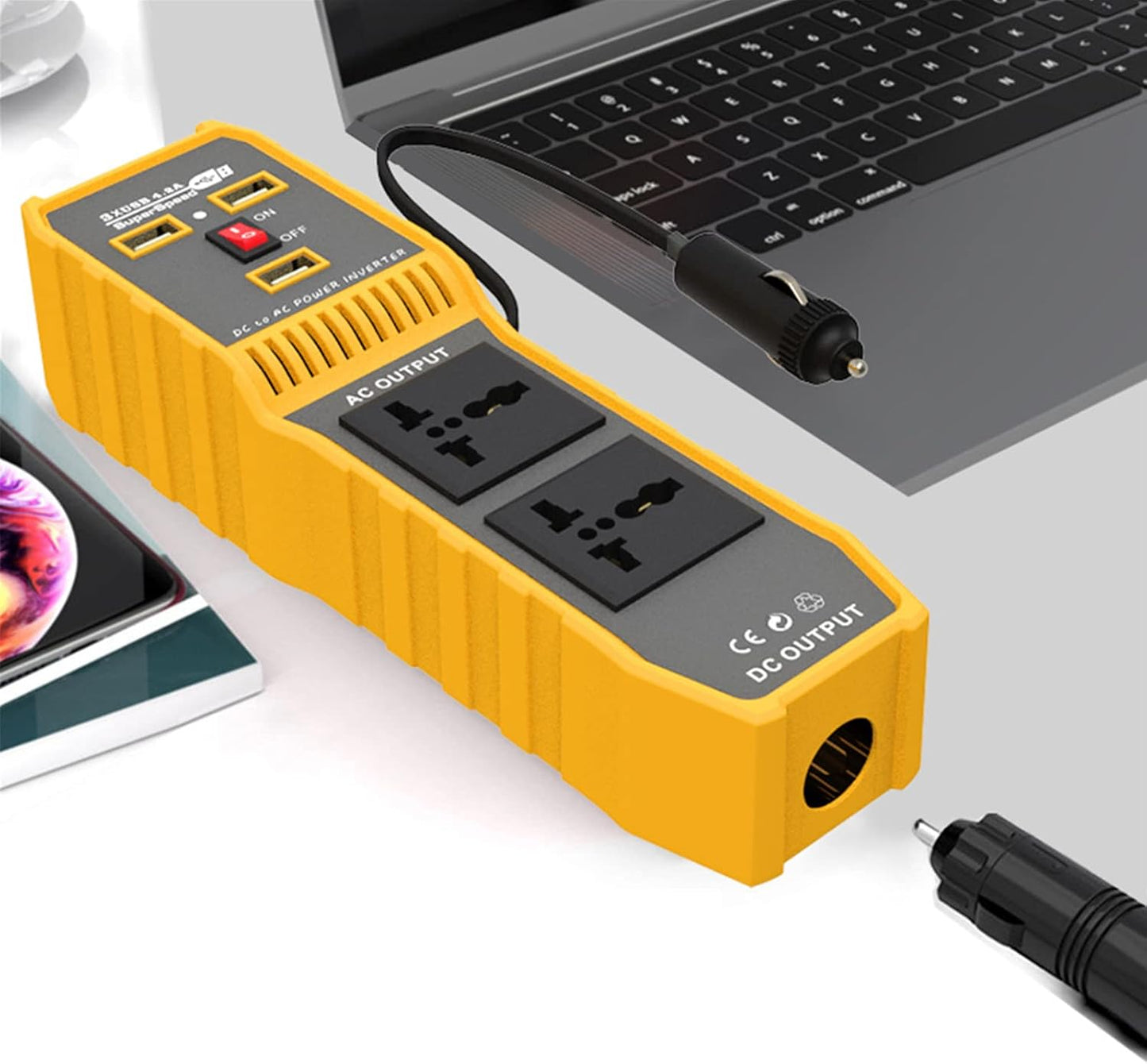 Portable 200W Power Inverter: Fast Charging Dual Sockets