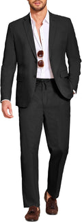 COOFANDY Men's Linen 2 Piece Suit Set - Lightweight Casual Blazer High