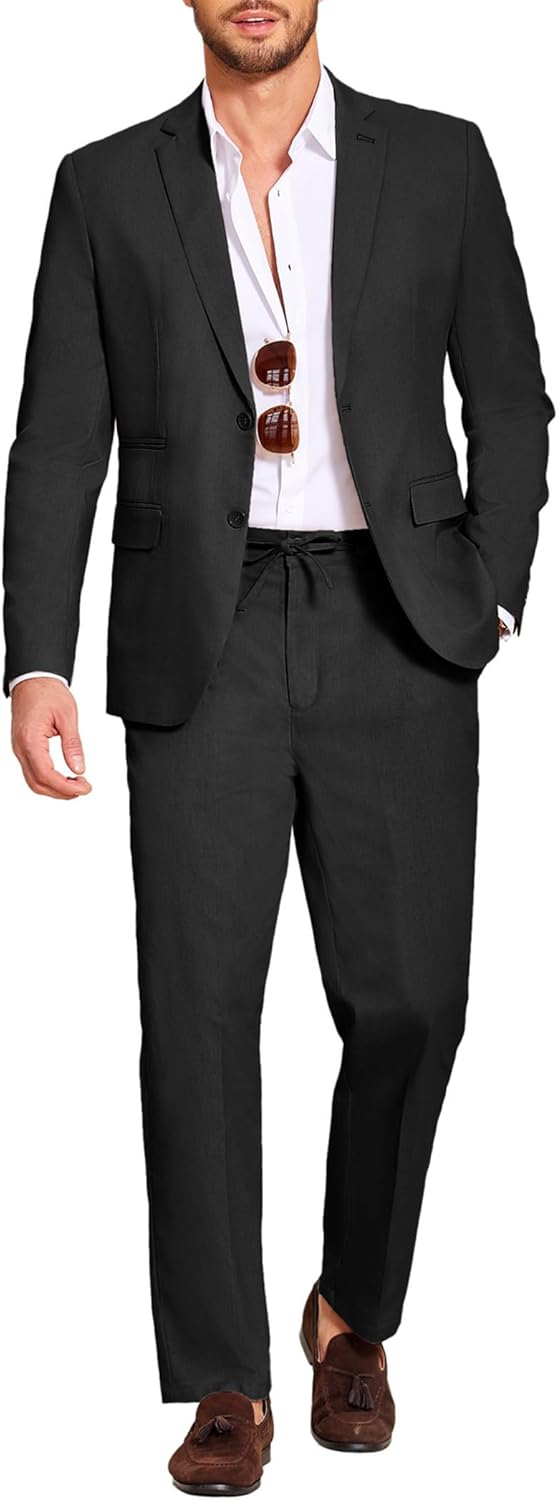 COOFANDY Men's 2 Piece Linen Suit Set for Casual Elegance