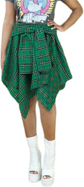 Women's Plaid Skirts High Waisted Knot Front Asymmetrical Hem Mini has