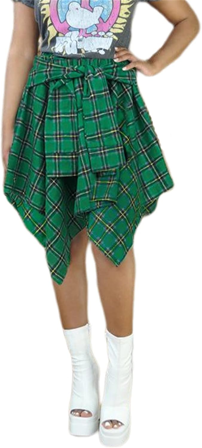 Women's Plaid Skirts High Waisted Knot Front Mini Skater Skirt