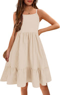 Girls White Linen Midi Sundress Spaghetti Strap - Adjustable Fit