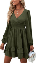 Rooscier Women's Wrap V Neck Swing Ruffle Swiss Dots Mini Dress high