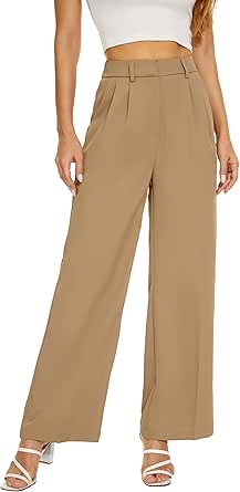 FUNYYZO Wide Leg Pants High Elastic Waisted Business Work Trousers