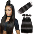 Straight Hair Bundles with Closure 3 Bundles + Lace Closure - Natural