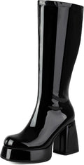 Women's Gogo Boots Knee High Platform Chunky Heel Square Toe - Retro