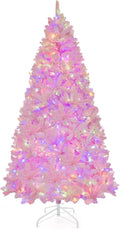 Pink Pre-lit 7FT Snow Flocked Christmas Tree - 500 Multicolor LEDs