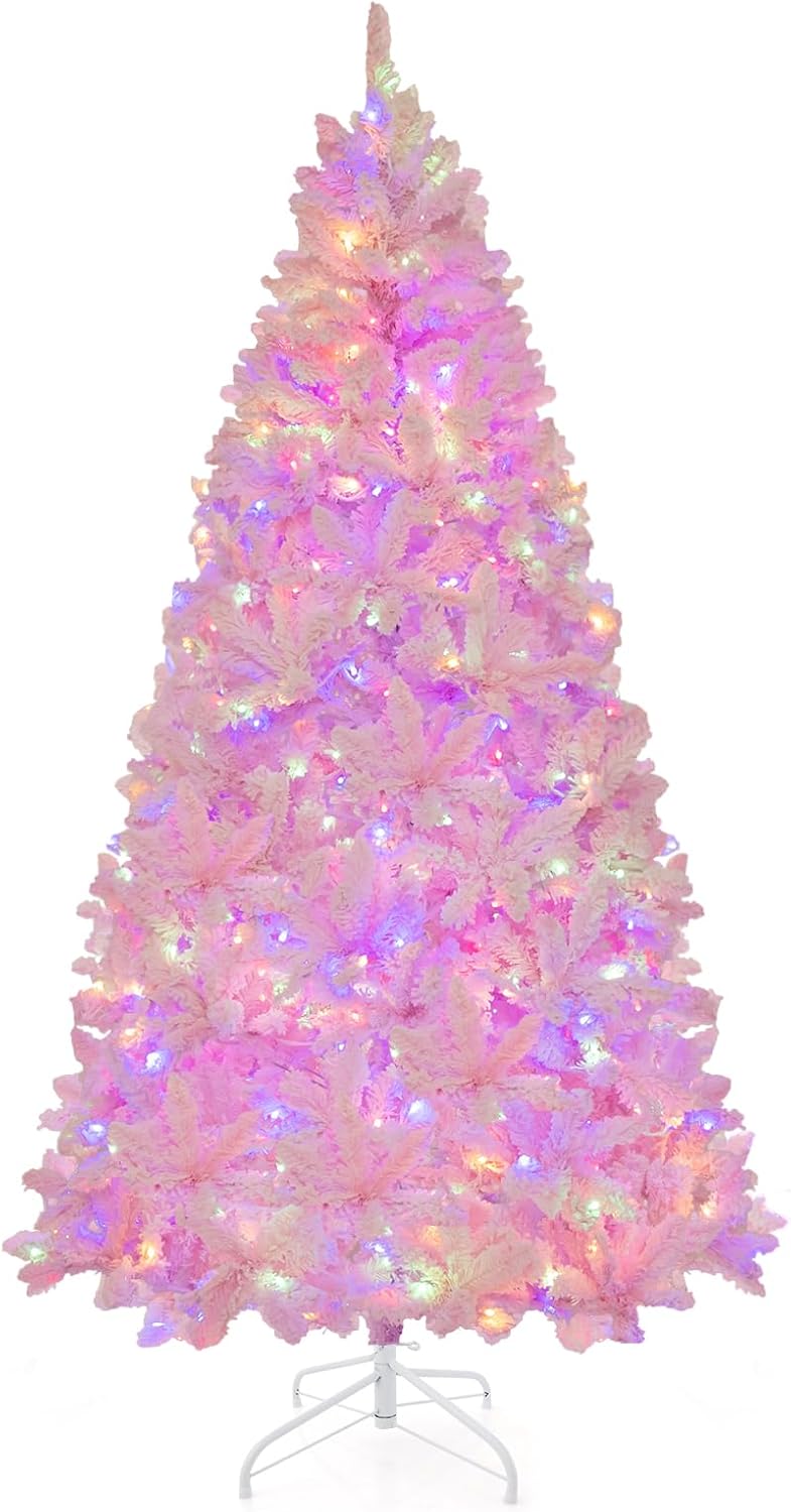 Goplus 7FT Pink Pre-lit Christmas Tree for Holiday Decor