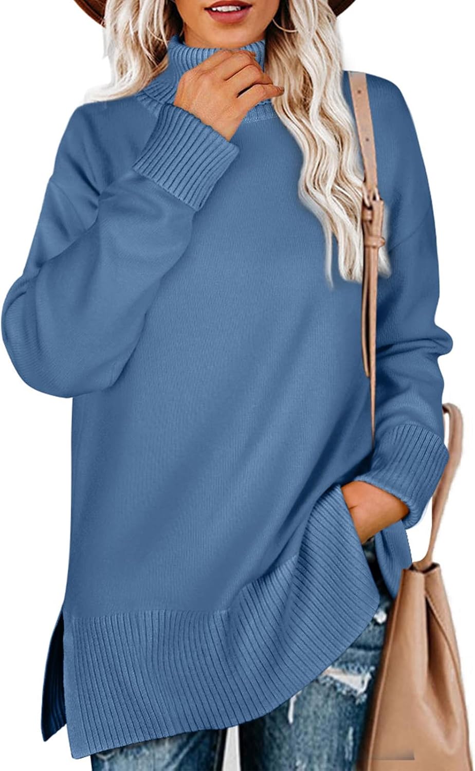 Glanzition Turtleneck Side Split Oversized Pullover Sweater